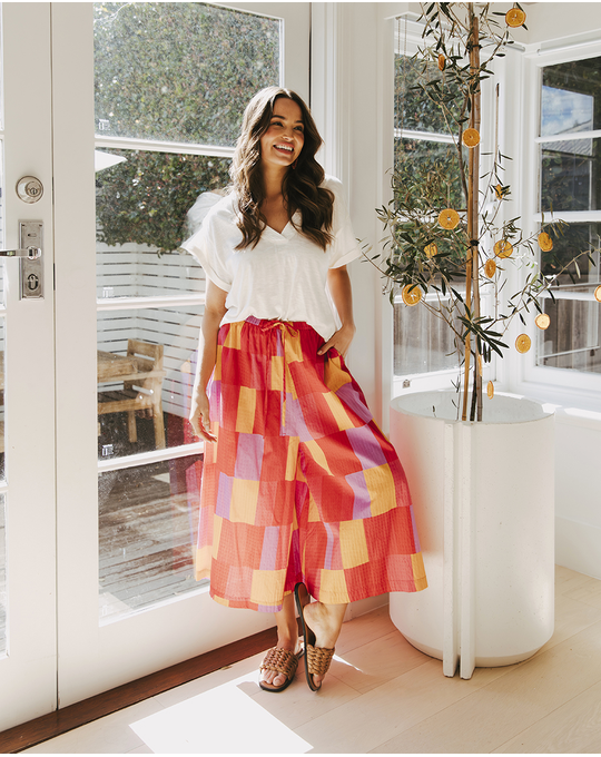 ELM SOLEIL CHECK WIDE LEG PANT