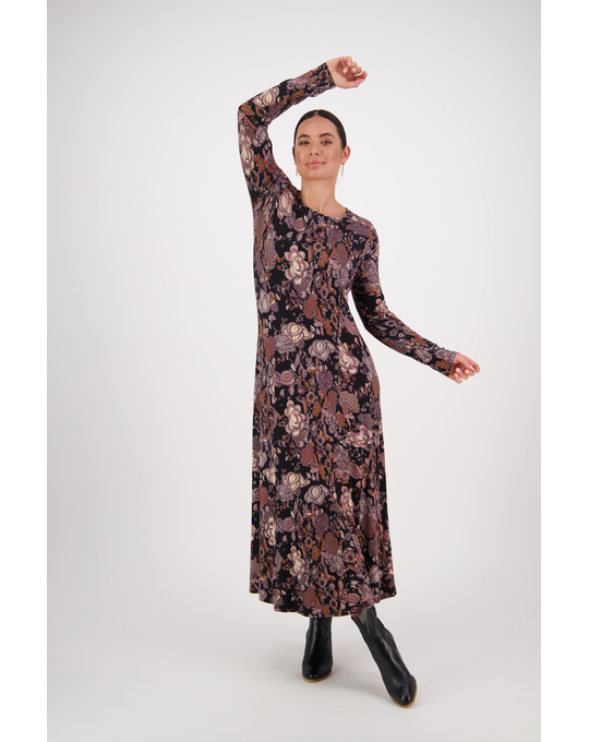 VASSALLI ROUND NECK PRINTED KNIT DRESS