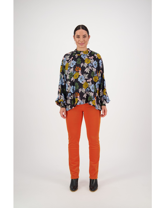 VASSALLI ASSYMETRICAL PRINTED TOP WITH SHIRRED CUFF