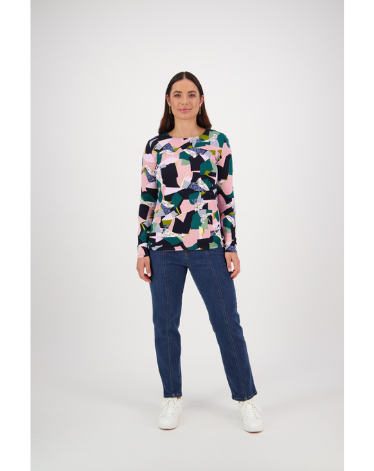 VASSALLI LONG SLEEVE ROUND NECK PRINTED TOP