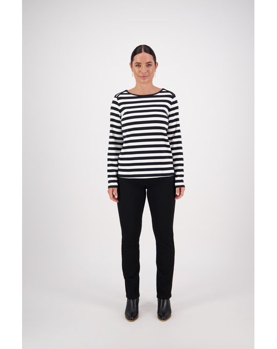 VASSALLI ENVELOPE NECK STRIPED LONG SLEEVE TOP