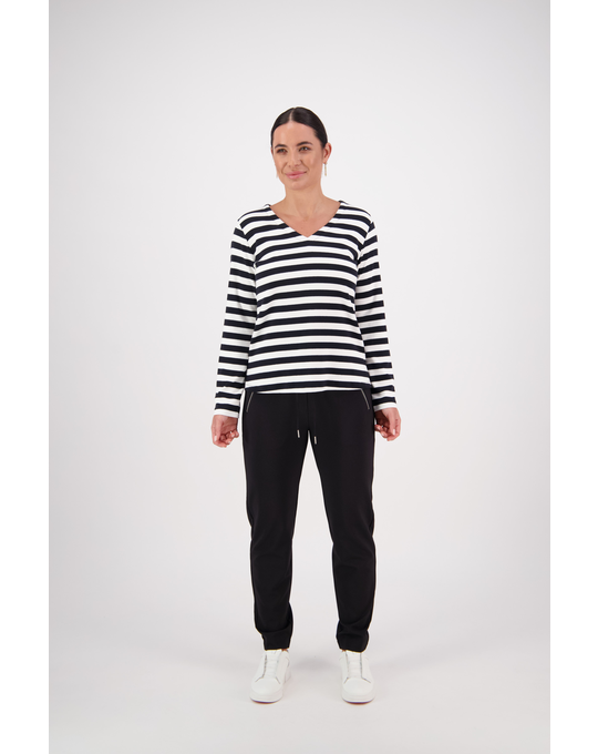 VASSALLI V NECK LONG SLEEVE STRIPED TOP