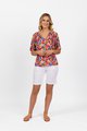 VASSALLI SHORT SLEEVE V NECK TOP WITH SHIRRED SHOULDERS