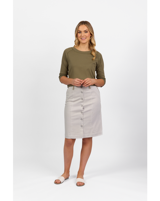 VASSALLI KNEE LENGTH SKIRT WITH CONTRAST BUTTONS AND TRIM