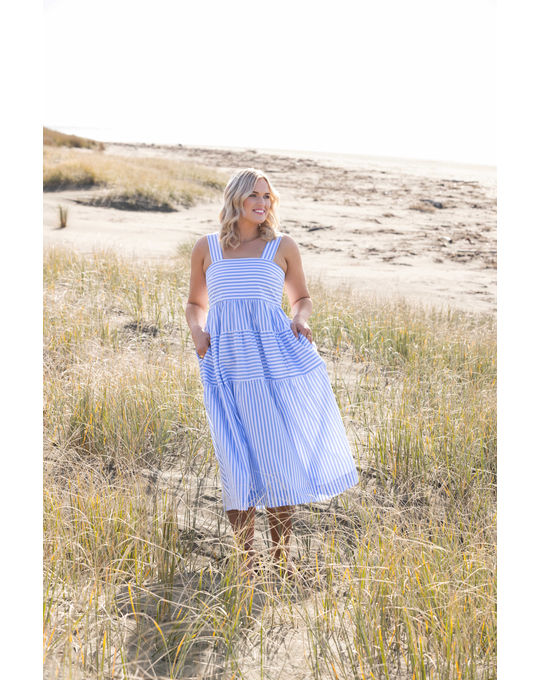 VASSALLI SLEEVELESS TIERED DRESS WITH WIDE STRAPS