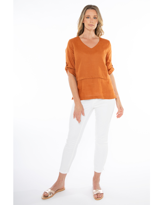 JUMP V NECK TAB SLEEVE TOP