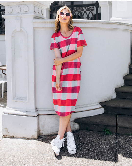 ELM MONACO CHECK TEE DRESS