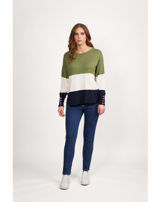 VASSALLI ROUND NECK TRI STRIPE DROPPED SHOULDER KNIT JUMPER