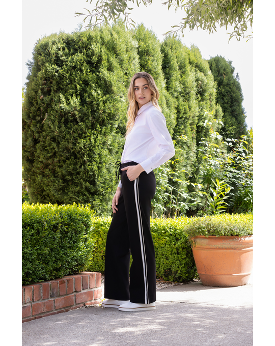 VASSALLI WIDE LEG FULL LENGTH PANT WITH SIDE STRIPE PANEL