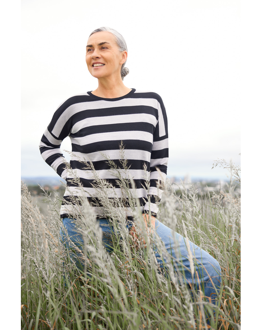 ROYAL MERINO STRIPED DROP SHOULDER JUMPER