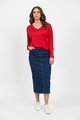 VASSALLI  MERINO V NECK TOP WITH BUTTON CUFF DETAIL