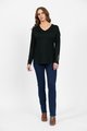 VASSALLI  MERINO V NECK TOP WITH BUTTON CUFF DETAIL