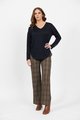 VASSALLI  MERINO V NECK TOP WITH BUTTON CUFF DETAIL