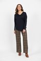 VASSALLI  MERINO V NECK TOP WITH BUTTON CUFF DETAIL