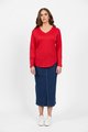 VASSALLI  MERINO V NECK TOP WITH BUTTON CUFF DETAIL