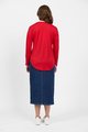 VASSALLI  MERINO V NECK TOP WITH BUTTON CUFF DETAIL