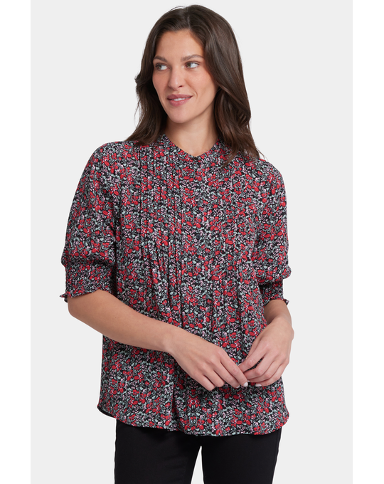 NYDJ S/S PLEATED PEASANT BLOUSE