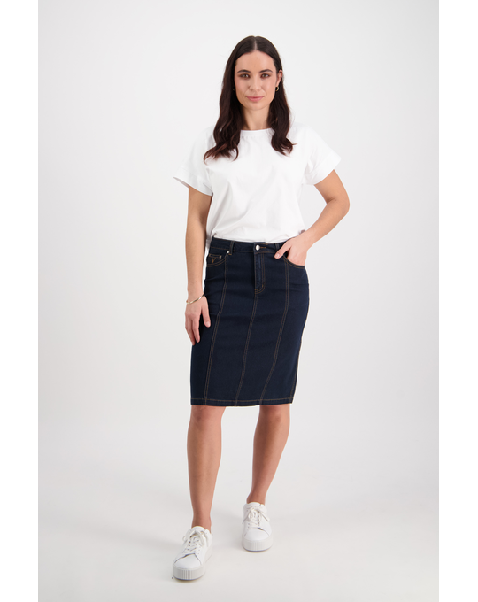 VASSALLI DENIM SKIRT WITH CONTRAST STITCHING
