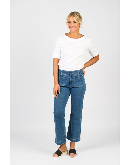 VASSALLI WIDE LEG ANKLE GRAZIER JEAN WITH FRONT PATCH POCKET