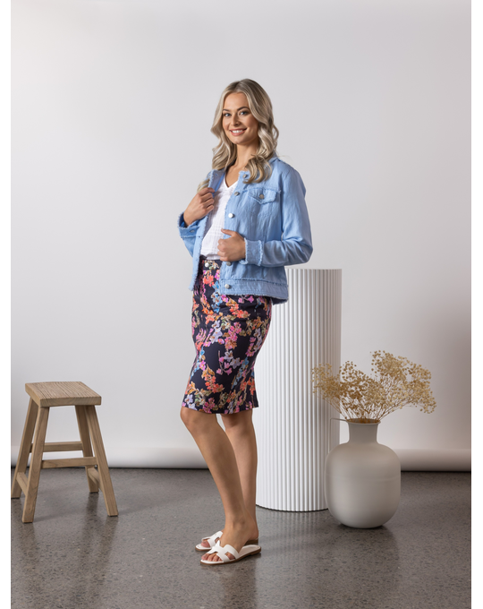 VASSALLI PRINTED LIGHTWEIGHT SKIRT WITH CENTRE BACK VENT
