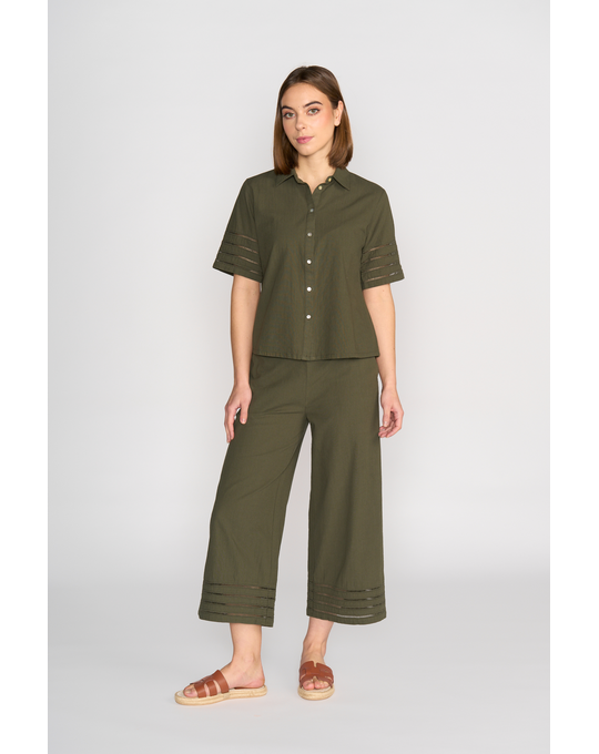 VASSALLI SHORT SLEEVE BUTTON UP SHIRT WITH SLEEVE TRIM