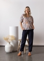 VASSALLI PRINTED V NECK TOP WITH FLOATY SLEEVE