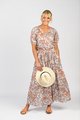 VASSALLI PRINTED V NECK TOP WITH FLOATY SLEEVE