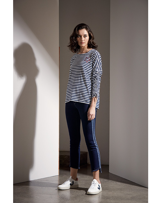 LANIA PARIS STRIPE WITH EMBROIDERY TOP