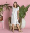 JUMP SHORT SLEEVE STRIPE PANELLED LINEN DRESS