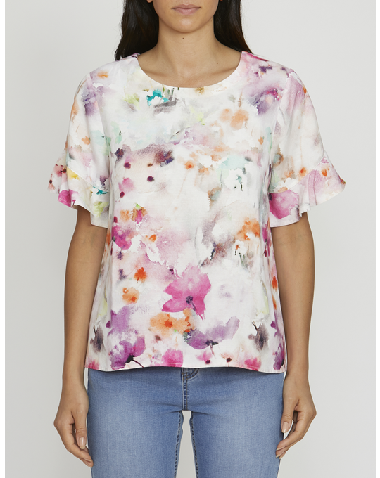 JUMP WATERCOLOUR FLORAL FRILL SLEEVE TOP