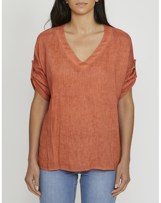 JUMP TAB SLEEVE PIGMENT LINEN TOP Tops Status Clothing JUMP S 21