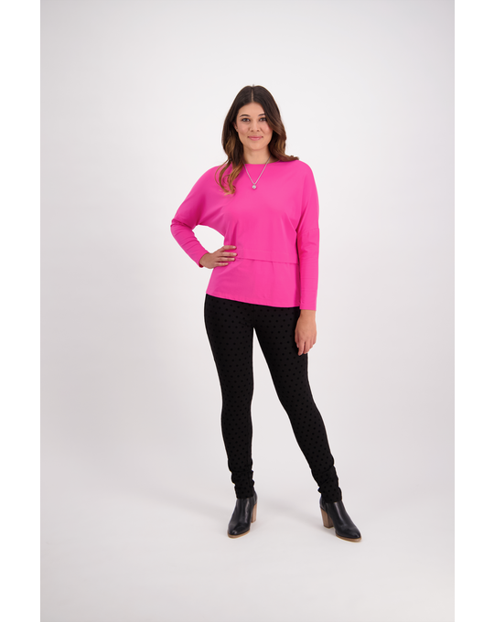 VASSALLI LONG SLEEVE DROP SHOULDER TOP WITH PLEAT