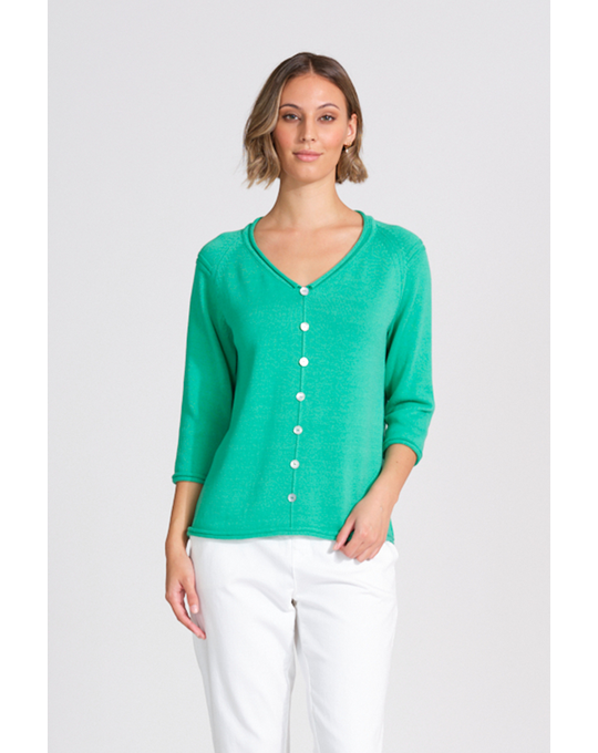 OPTIMUM V NECK SWEATER WITH FRONT BUTTON DETAIL.