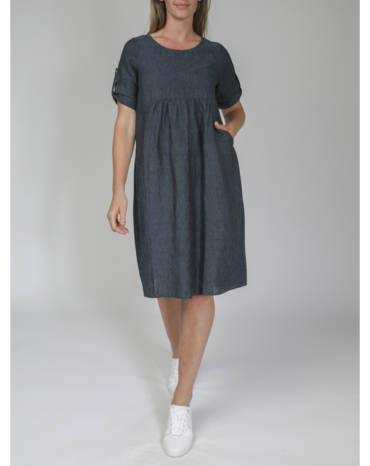 JUMP TAB SLEEVE LINEN DRESS