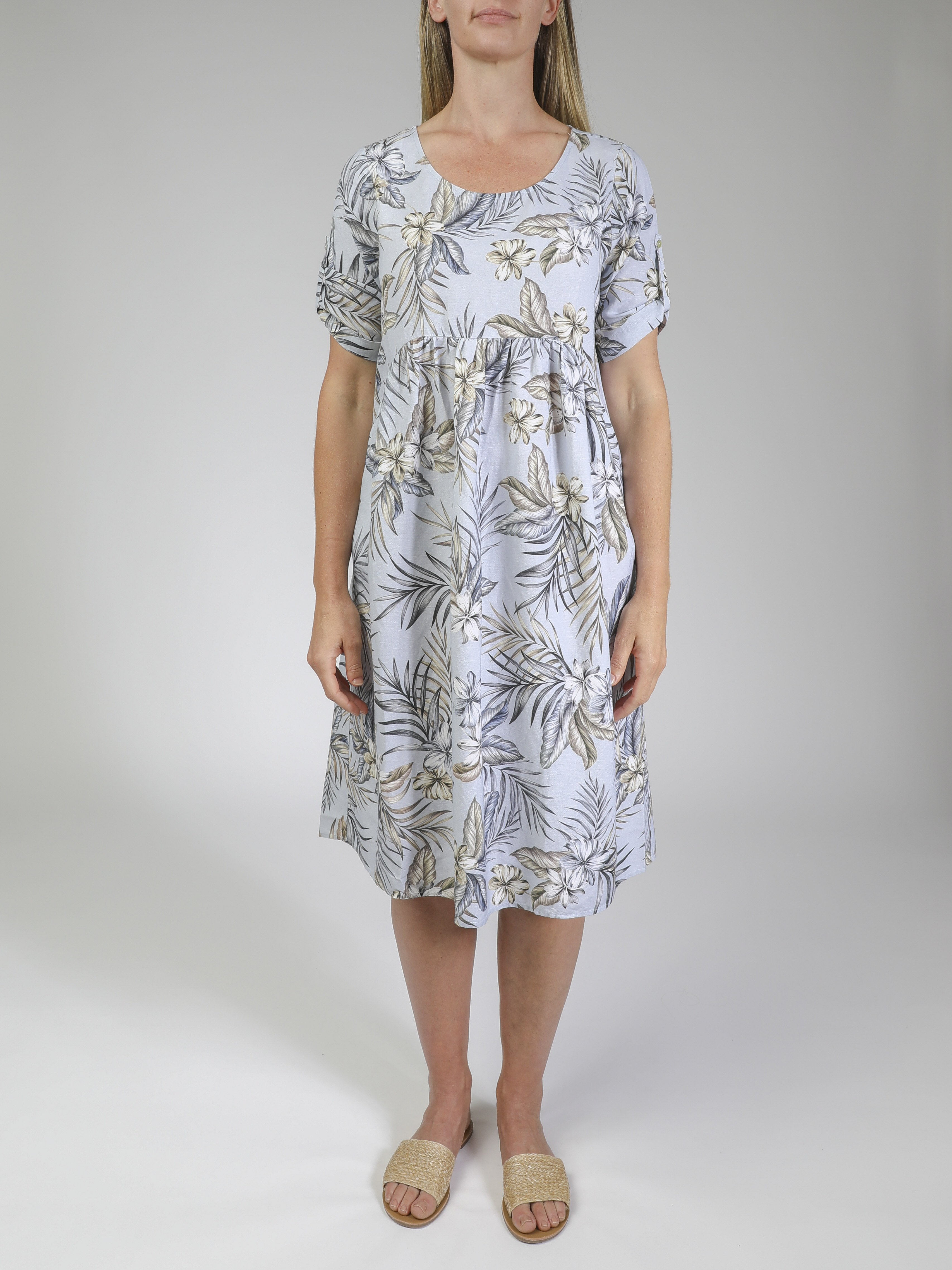 JUMP TROPICAL BLUES TAB SLEEVE DRESS Dresses Status Clothing JUMP