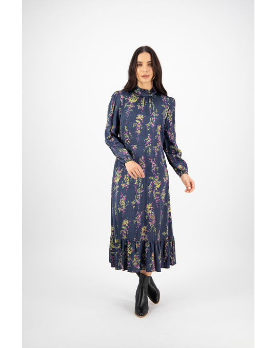 VASSALLI LONG RUFFLE NECK DRESS