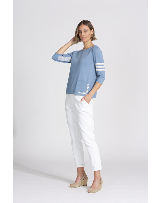 OPTIMUM BOAT NECK TOP WITH STRIPED HIGHLIGHTS